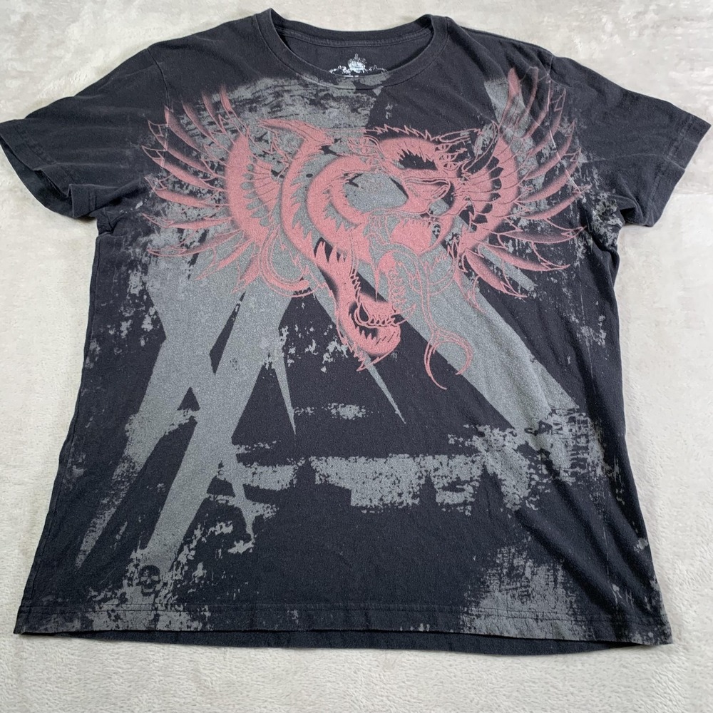HELLIX Shirt Mens XL Black Graphic Dragon Distressed Short Sleeve Crewneck Tee